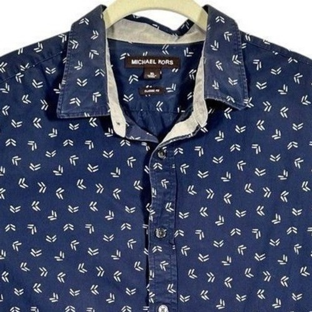 Michael Kors Men's Classic‎ Fit Button Up Shirt Size XL Navy 100% Cotton